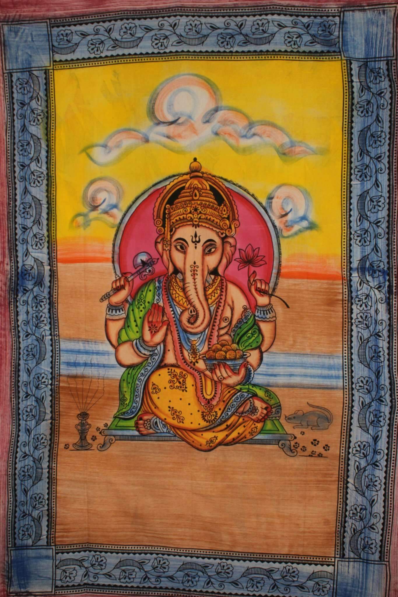 Ganesha Holding Lotus Flower In Pastels Tapestry - Spiritual & Wellness