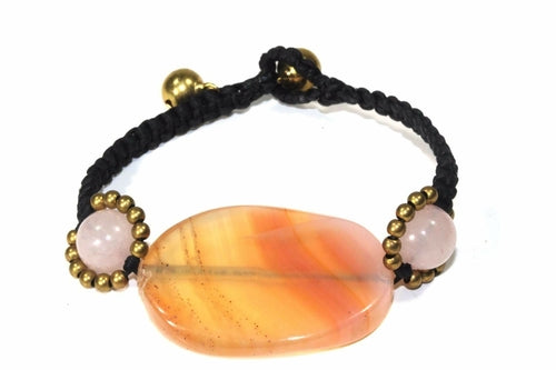 Peach Agate Slice & Rose Quartz Bracelet - Crystals & Gemstones