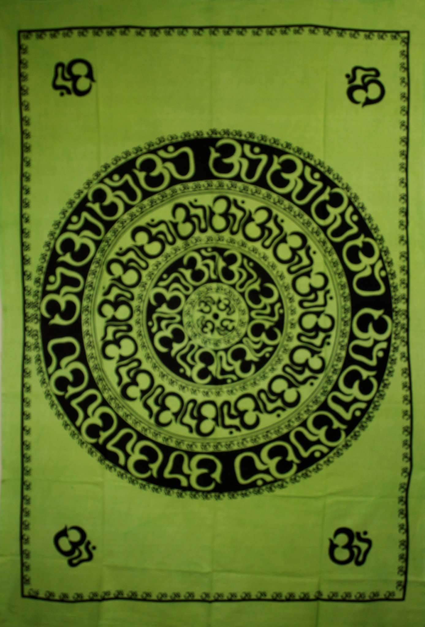 Green Om Shanti Mandala Handloom Tapestry - Spiritual & Wellness