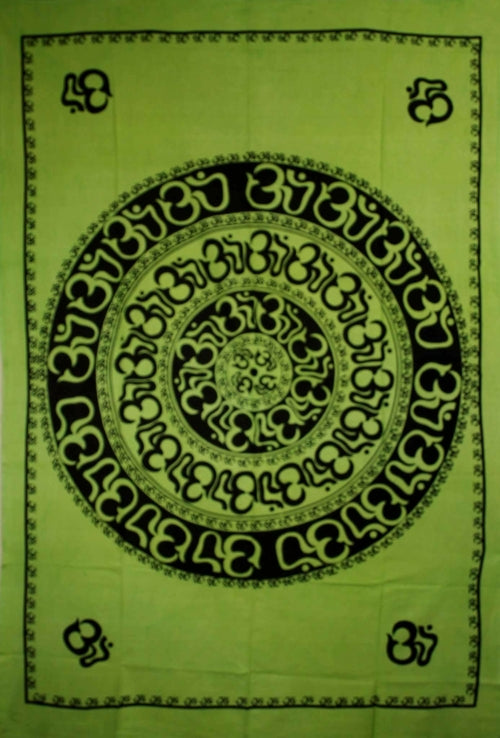 Green Om Shanti Mandala Handloom Tapestry - Spiritual & Wellness
