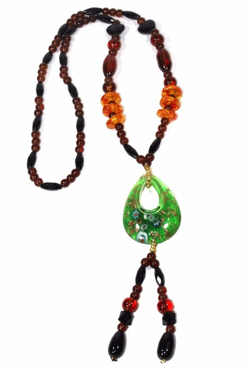 Oval Pendant Gypsy Style Shimmer Necklace - Artisan Fashion Accessories