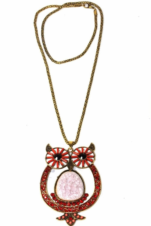 Big Owl Shimmer Pendant Necklace - Artisan Fashion Accessories