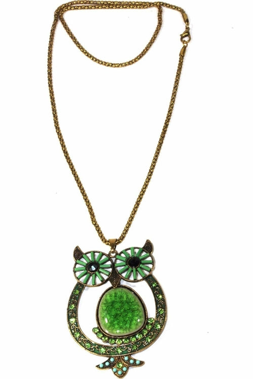 Big Owl Shimmer Pendant Necklace - Artisan Fashion Accessories