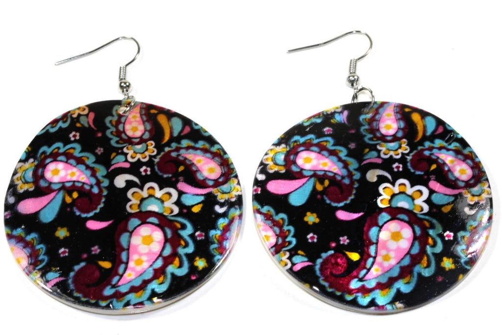 Paisley Mehndi Henna Art Mother of Pearl Earrings - Artisan Fashion Accessories