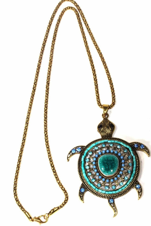 Big Turtle Shimmer Pendant Necklace - Artisan Fashion Accessories