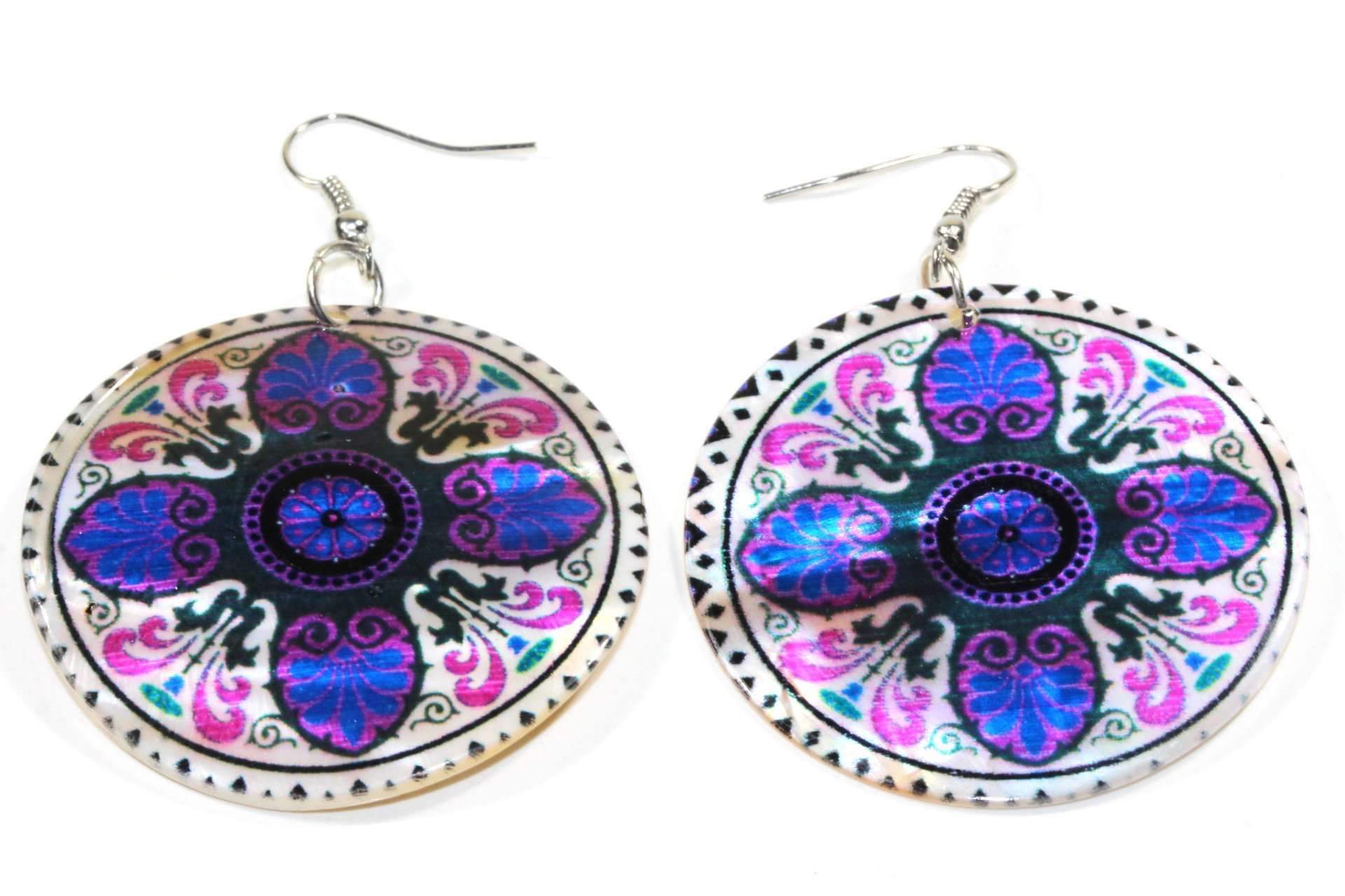 Mandala Chakra Art Mother Of Pearl Earrings - Spiritual & Wellness