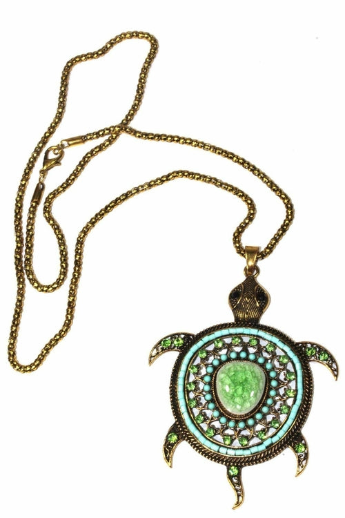 Big Turtle Shimmer Pendant Necklace - Artisan Fashion Accessories
