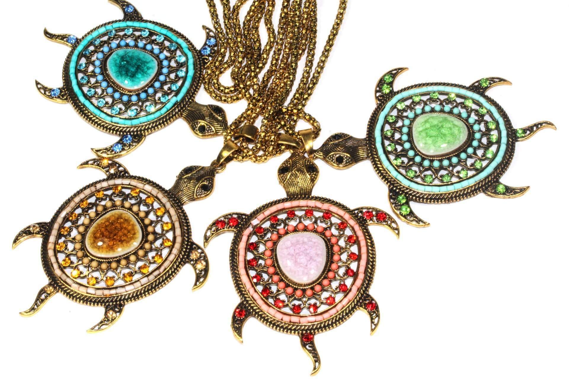 Big Turtle Shimmer Pendant Necklace - Artisan Fashion Accessories