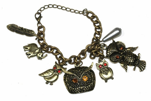 Owl, Elephant & Feather Charm Bracelet - Artisan Fashion Accessories