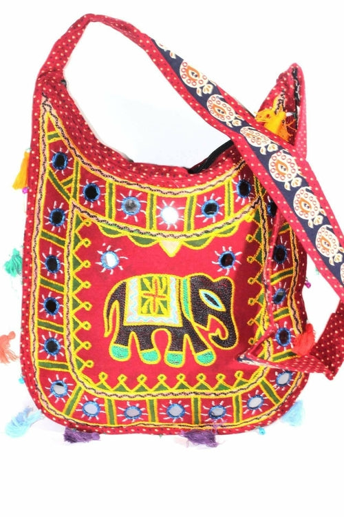 Mirror Work Elephant Multi-Color Sling Jhola Bag - Artisan Fashion Accessories