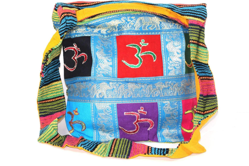 Om Patchwork & Jacquard with Elephants Sling Jhola Bag - Artisan Fashion Accessories