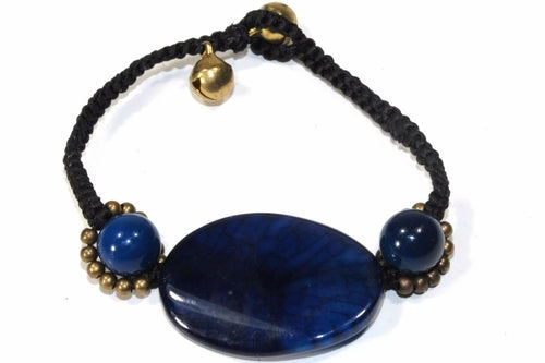 Blue Agate Slice & Rounds Bracelet - Crystals & Gemstones