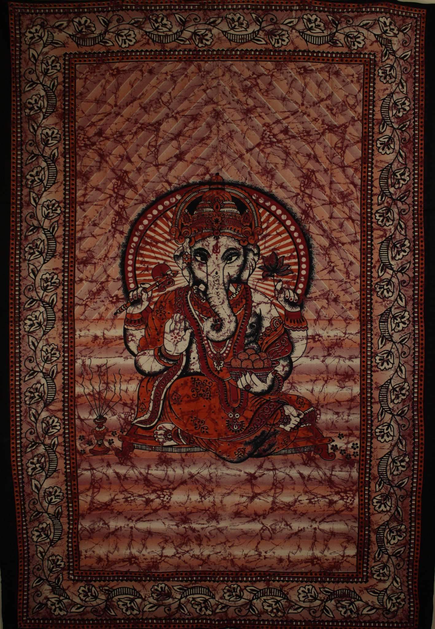 Red Ganesha Lotus Batik Tapestry - Spiritual & Wellness
