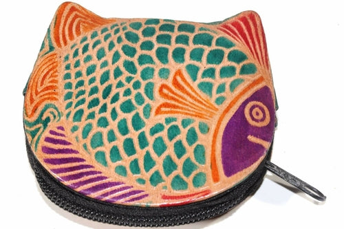 Colorful Fishies Coin Leather Purse - Artisan Fashion Accessories