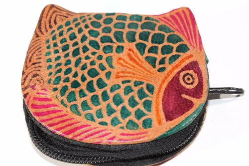 Colorful Fishies Coin Leather Purse - Artisan Fashion Accessories