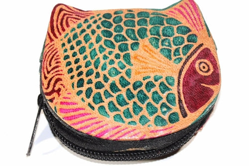 Colorful Fishies Coin Leather Purse - Artisan Fashion Accessories