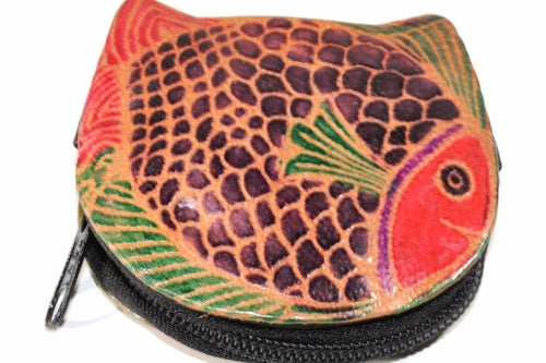 Colorful Fishies Coin Leather Purse - Artisan Fashion Accessories