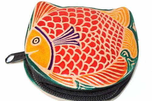 Colorful Fishies Coin Leather Purse - Artisan Fashion Accessories