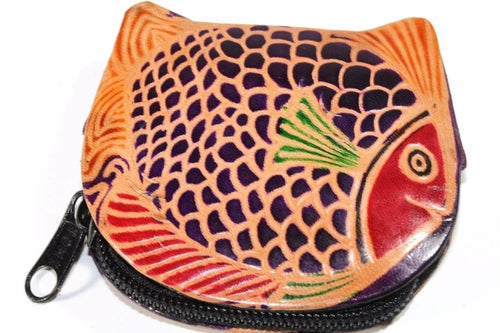 Colorful Fishies Coin Leather Purse - Artisan Fashion Accessories
