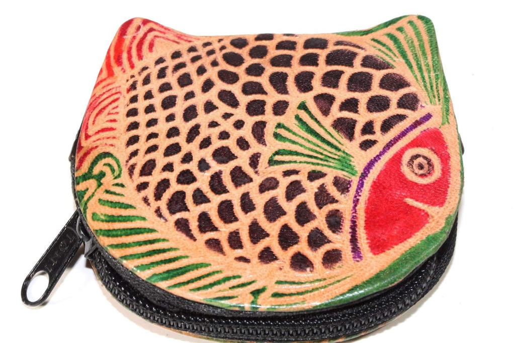Colorful Fishies Coin Leather Purse - Artisan Fashion Accessories