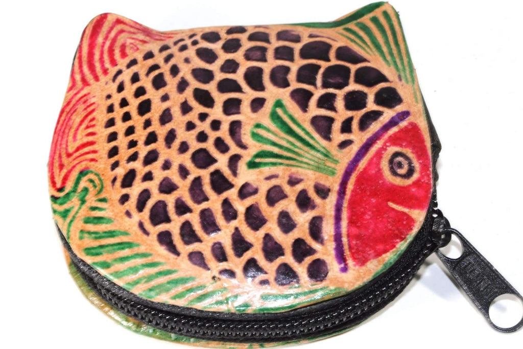 Colorful Fishies Coin Leather Purse - Artisan Fashion Accessories