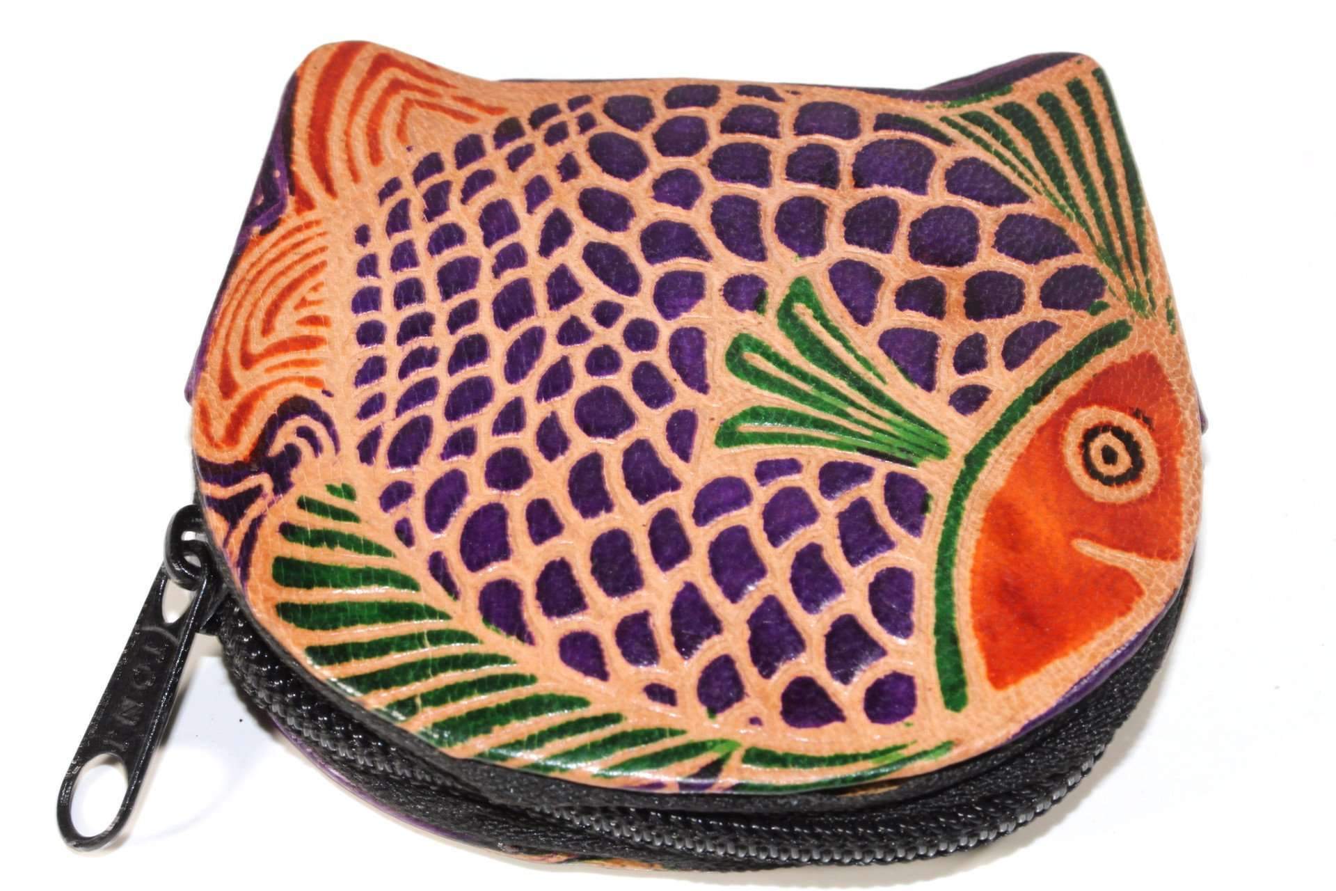 Colorful Fishies Coin Leather Purse - Artisan Fashion Accessories