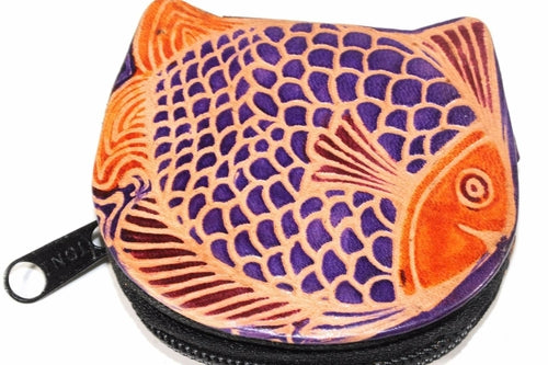 Colorful Fishies Coin Leather Purse - Artisan Fashion Accessories