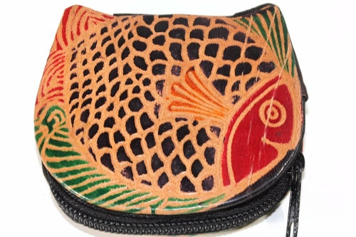 Colorful Fishies Coin Leather Purse - Artisan Fashion Accessories