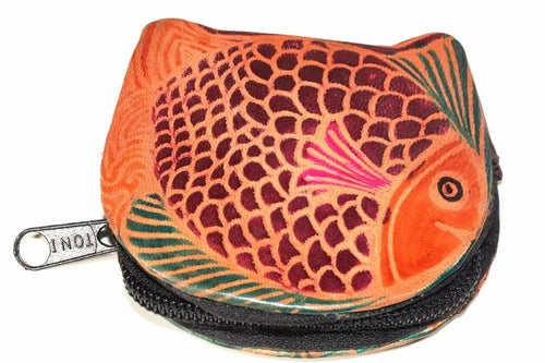 Colorful Fishies Coin Leather Purse - Artisan Fashion Accessories