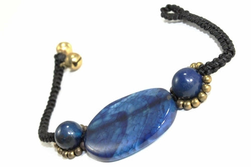 Blue Agate Slice & Rounds Bracelet - Crystals & Gemstones