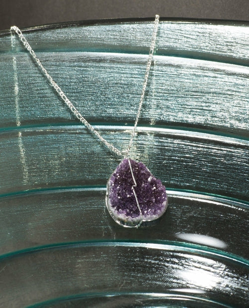 Druse Crystal Pendant on Silver Chain - Spiritual & Wellness