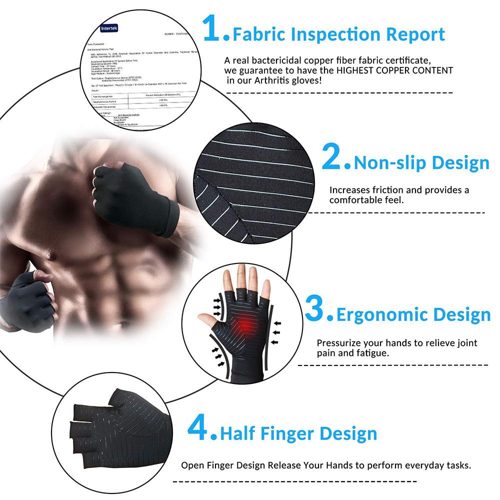 Compression Arthritis Glove Unisex Joint Pain Relief Half Finger - Spiritual & Wellness