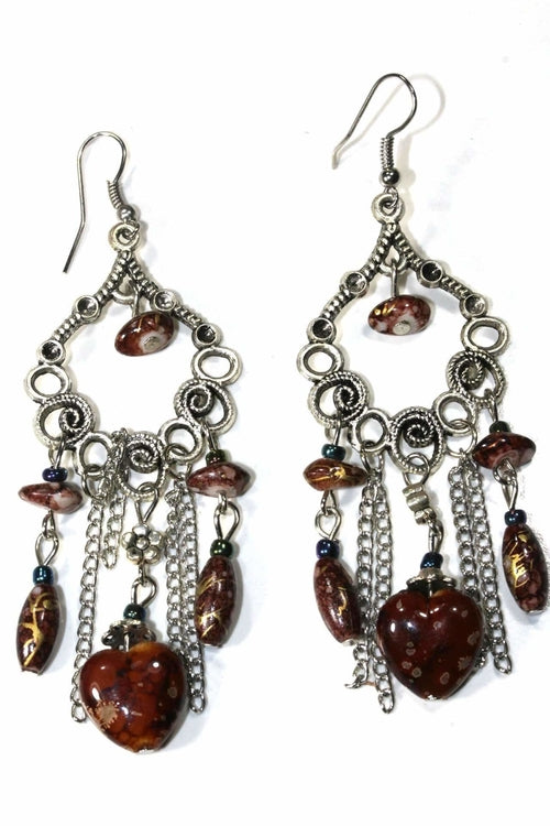 Marbled Beads Scroll Work Dangler Earrings - Artisan Fashion Accessories
