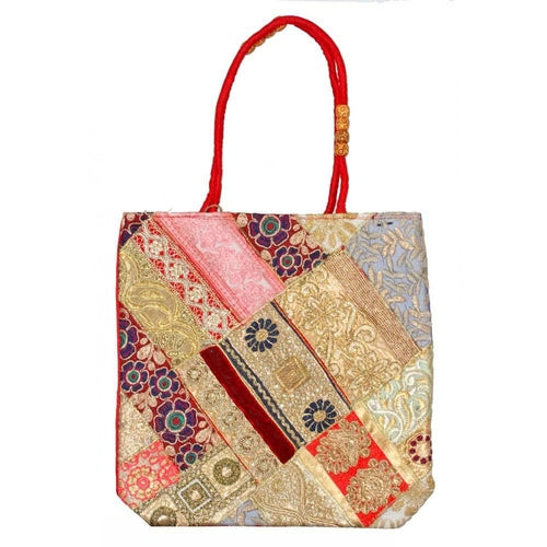 Banarasi Raw Silk Patchwork Sequin Zardozi Bag - Artisan Fashion Accessories
