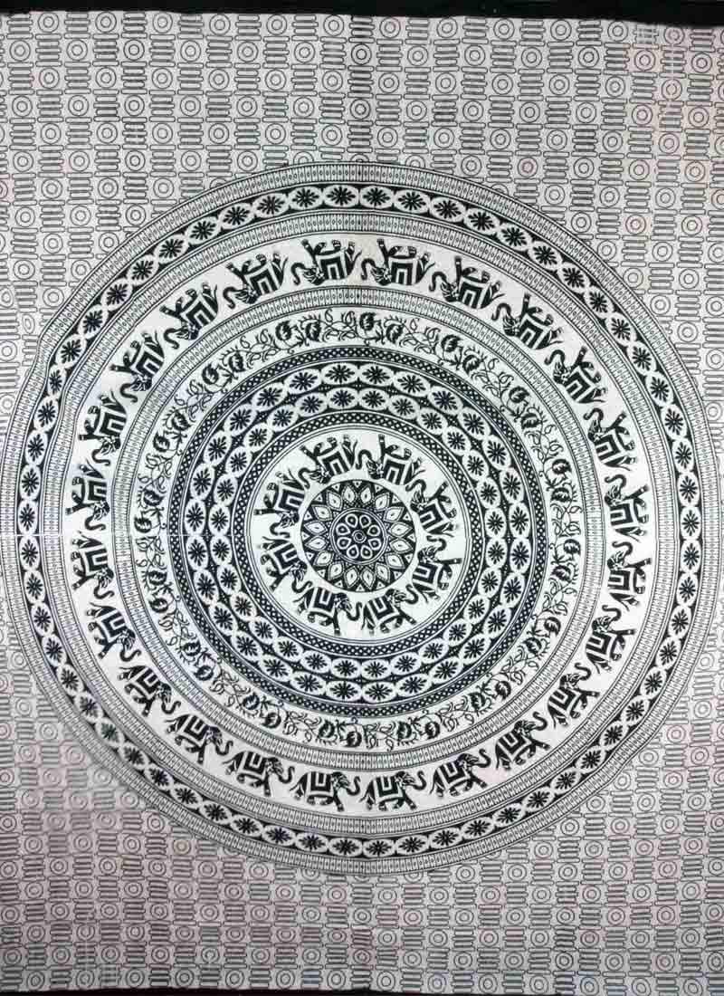 Beige & Black Elephant Mandala Tapestry - Artisan Home Décor