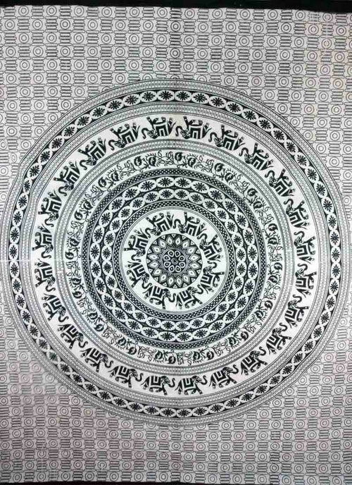 Beige & Black Elephant Mandala Tapestry - Artisan Home Décor