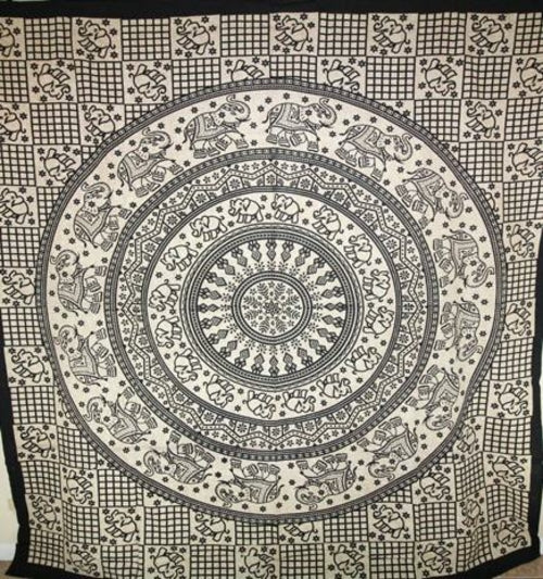 Black Baby Elephant Chakra Mandala Artwork Tapestry - Spiritual & Wellness