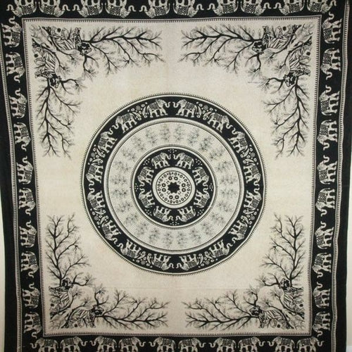 Black Tigers and Elephants Majestic Beasts Tapestry - Spiritual & Wellness