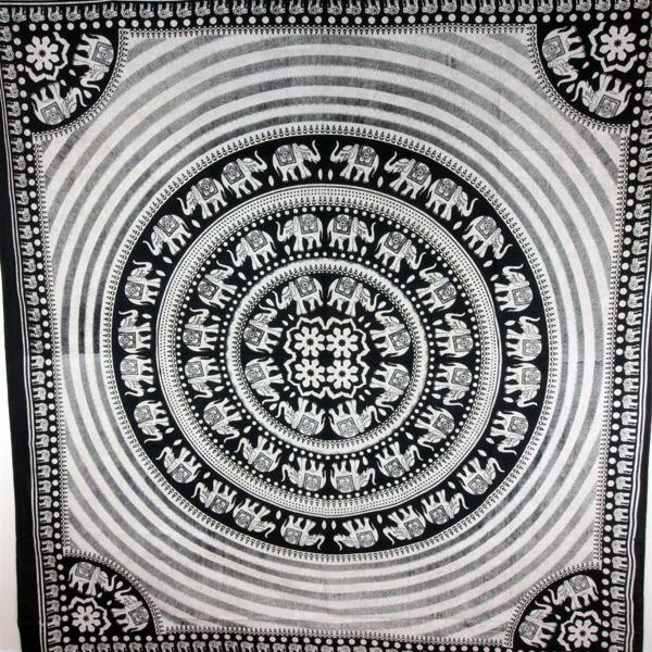 Black & White Elephant Mandala With Self Design Tapestry - Spiritual & Wellness