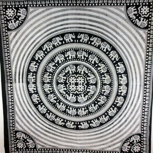 Black & White Elephant Mandala With Self Design Tapestry - Spiritual & Wellness