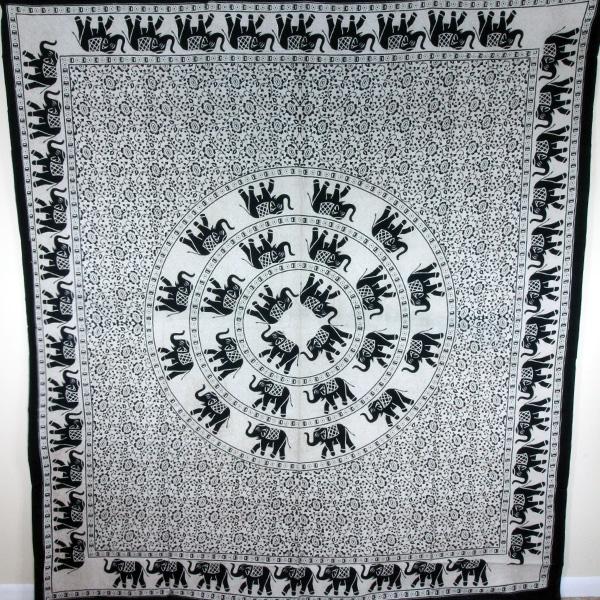 Black & White Festival Elephant Mandala Tapestry - Artisan Home Décor
