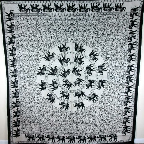 Black & White Festival Elephant Mandala Tapestry - Artisan Home Décor