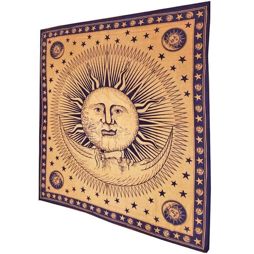 Divine Sun & Celestial Crescent Moon Tapestry with Self Design - Spiritual & Wellness