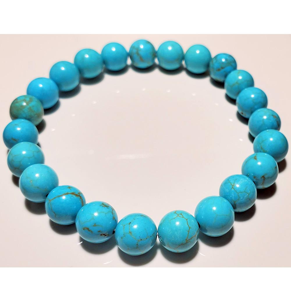 8mm Blue Howlite Beaded Elastic Stretch Bracelet - Jewelry & Watches