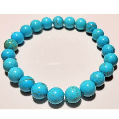 8mm Blue Howlite Beaded Elastic Stretch Bracelet - Jewelry & Watches