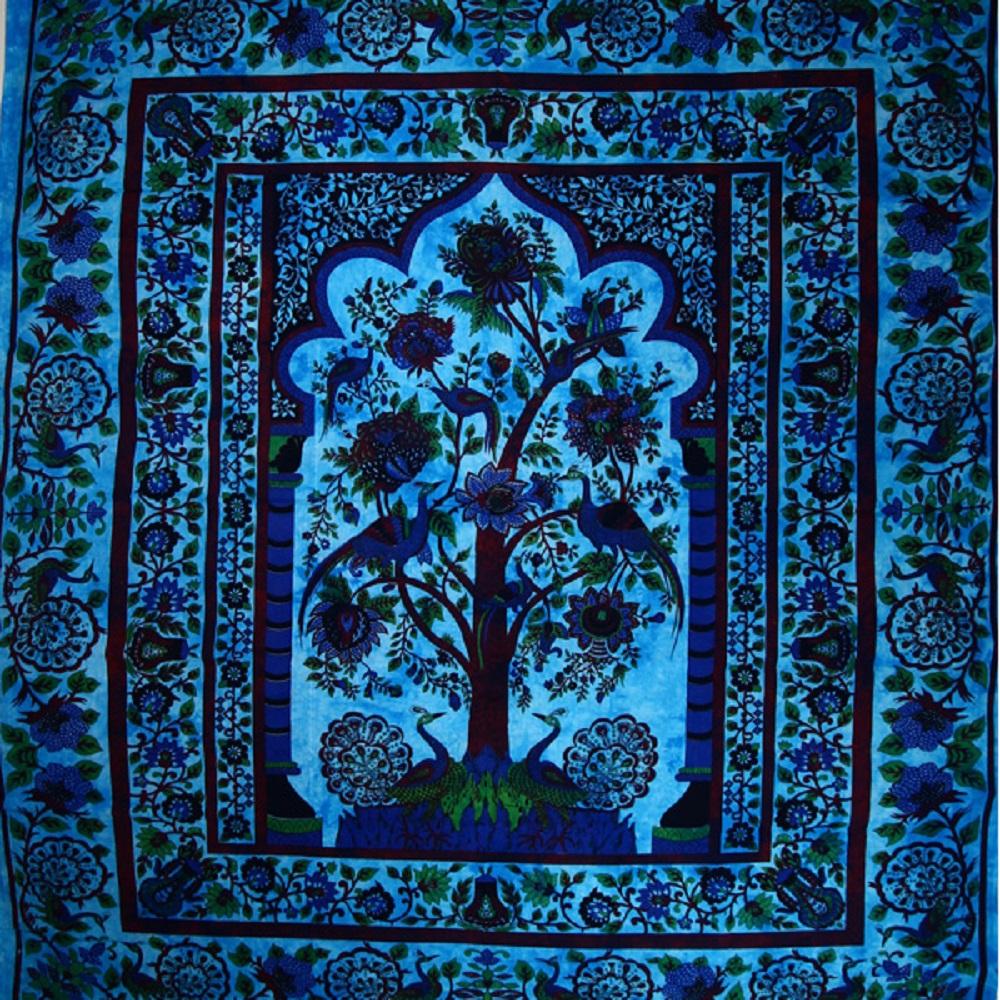 Blue Tree of Life Peacock Tapestry - Spiritual & Wellness