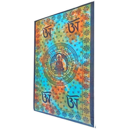 Buddhist Om Symbol Tapestry Wall Hanging with Seven Chakra Sun - Spiritual & Wellness