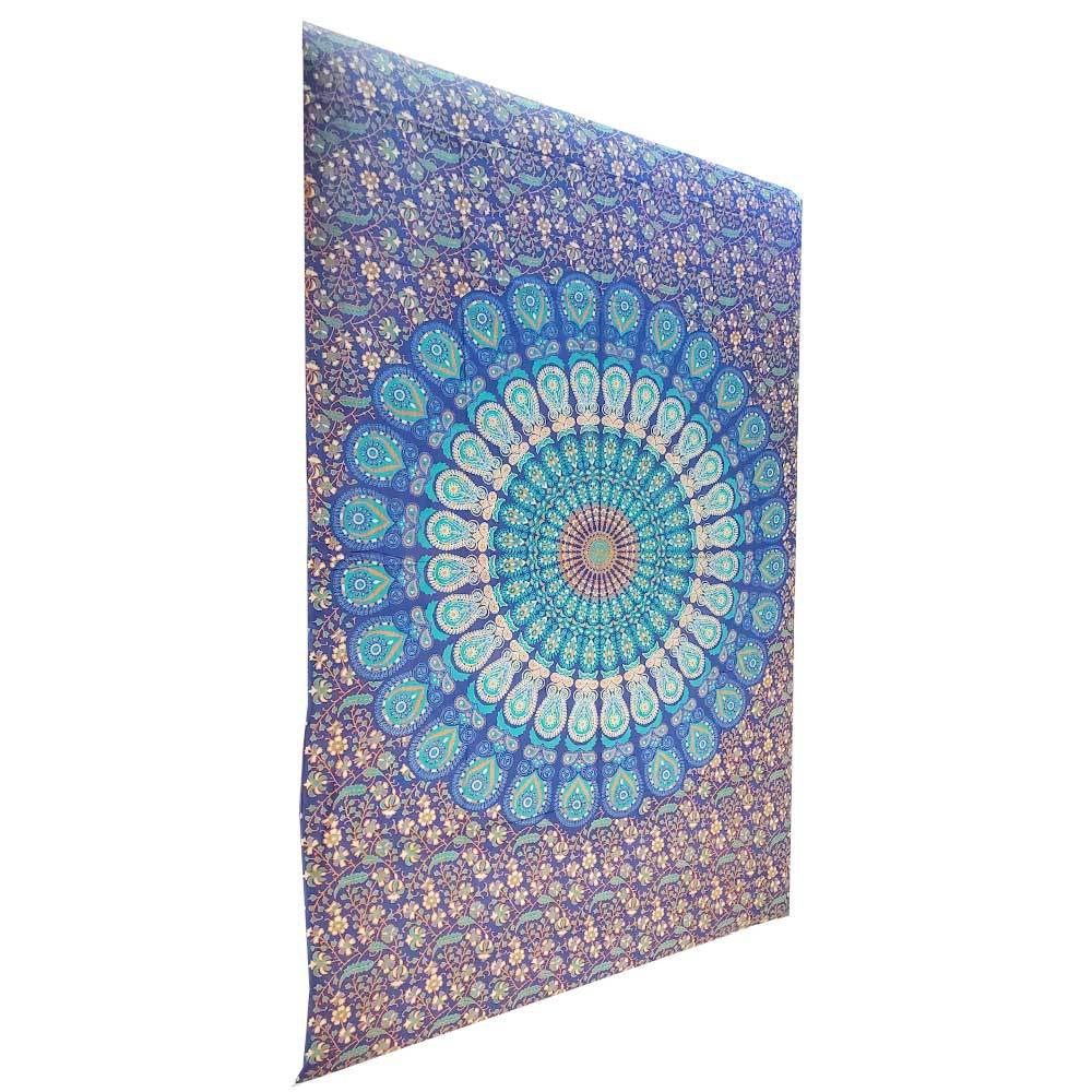 Blue Henna Art Peacock Mandala Tapestry - Spiritual & Wellness