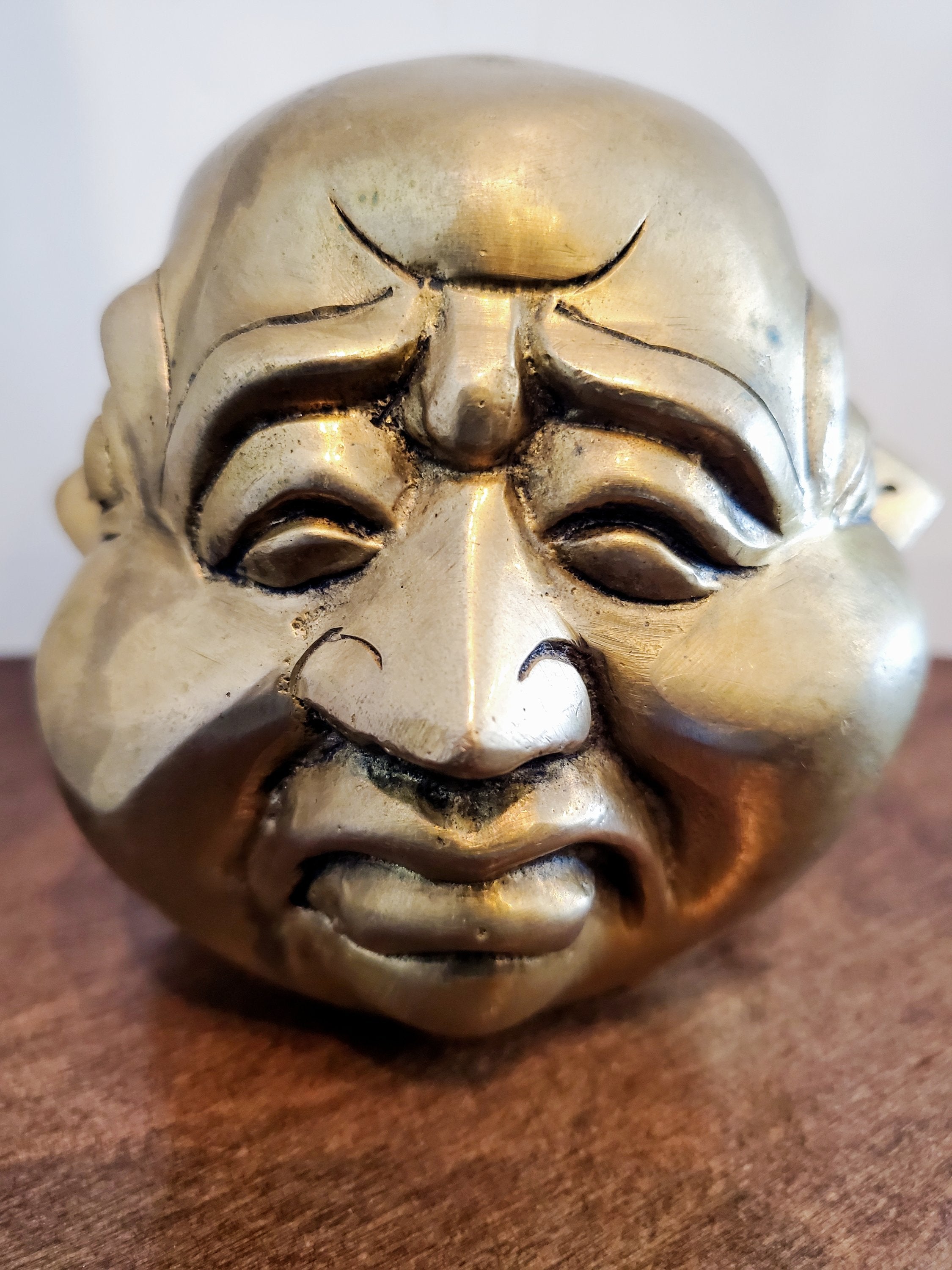 Brass Four Faced Buddha Head Figurine - Spiritual & Wellness
