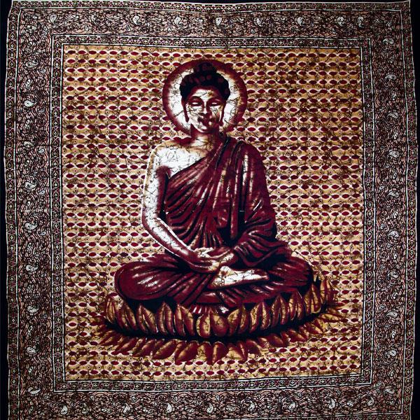 Brown Buddha In Meditation Batik Style Tapestry - Spiritual & Wellness